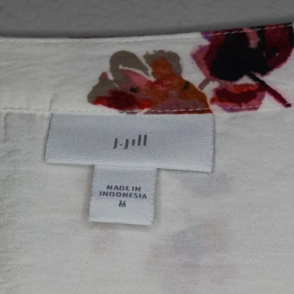 J. Jill Floral Tunic Pullover Top Ivory Red Women's Size Medium H10277 - Picture 3 of 9